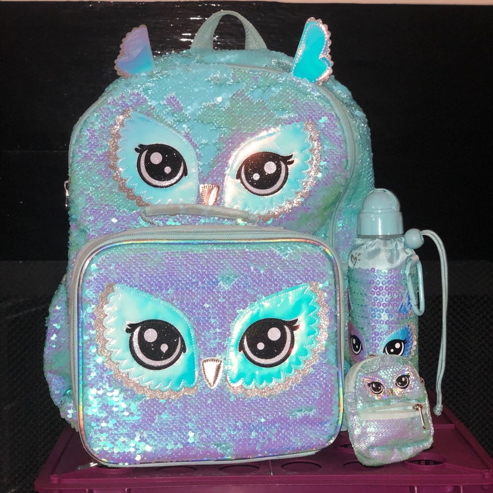 Justice Owl Flip Sequin Book Bag & Lunch Box - GUC